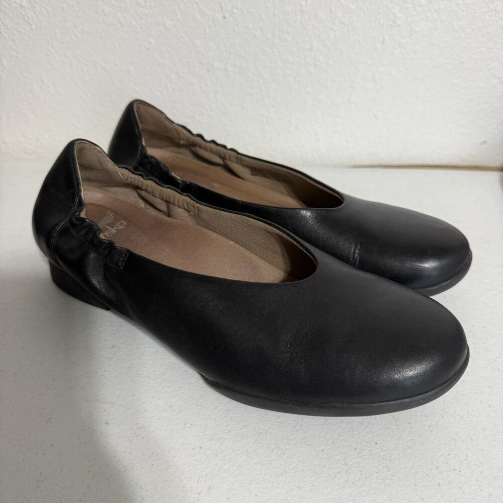 Dansko Kira Flats Size 37EU 6.5 Black Leather Ballet Shoes Slip On Comfort